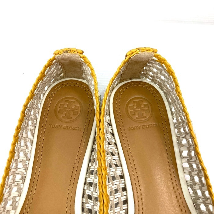 TORY BURCH トリーバーチ レザー編み込み フラットシューズ イエロー ホワイト Size US7 (24cm) 瑞穂店
