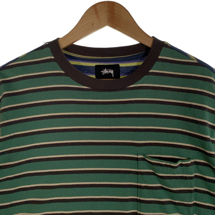 STUSSY ステューシー ボーダー ポケットTシャツ クレイジーパターン マルチ 1140212 Size M 福生店