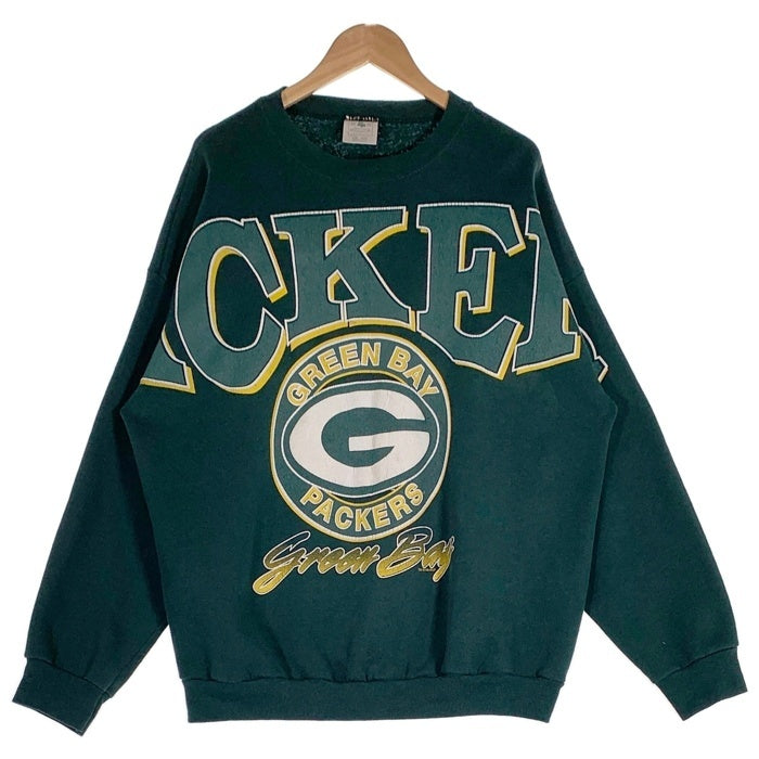 90's NFL GREEN BAY PAKERS グリーンベイ・パッカーズ フロッキープリント クルーネックスウェットトレーナー グリーン USA製 Size L/XL 福生店