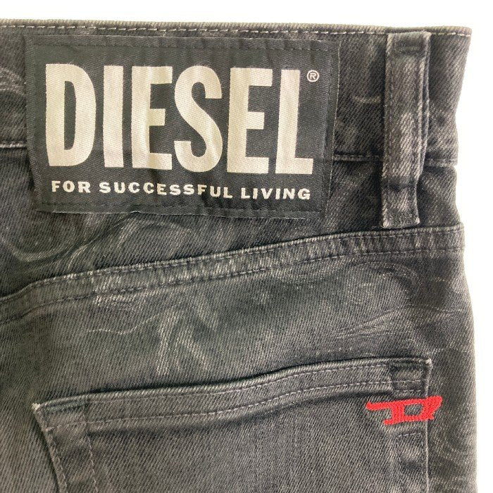 DIESEL ディーゼル D-STRUKT ストレッチ ブラックデニム スリムパンツ プリント ブラック 009KT Size 28 瑞穂店