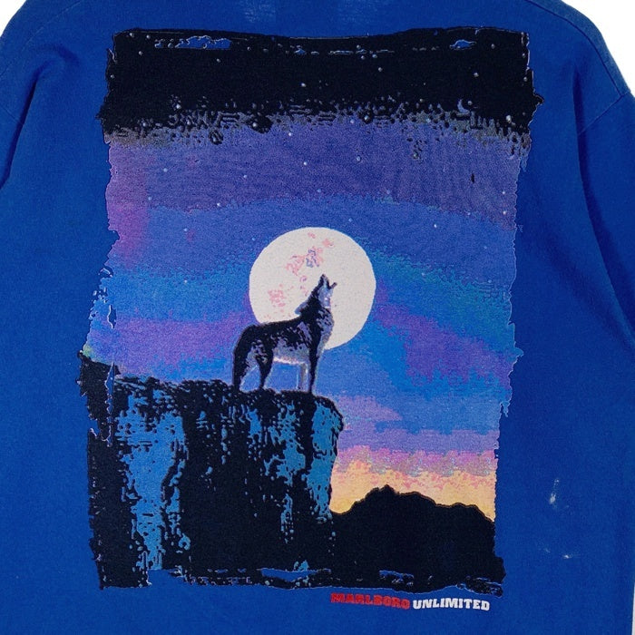 90's Marlboro マールボロ コヨーテバックプリント ポケットTシャツ ブルー Size F (XL相当) 福生店