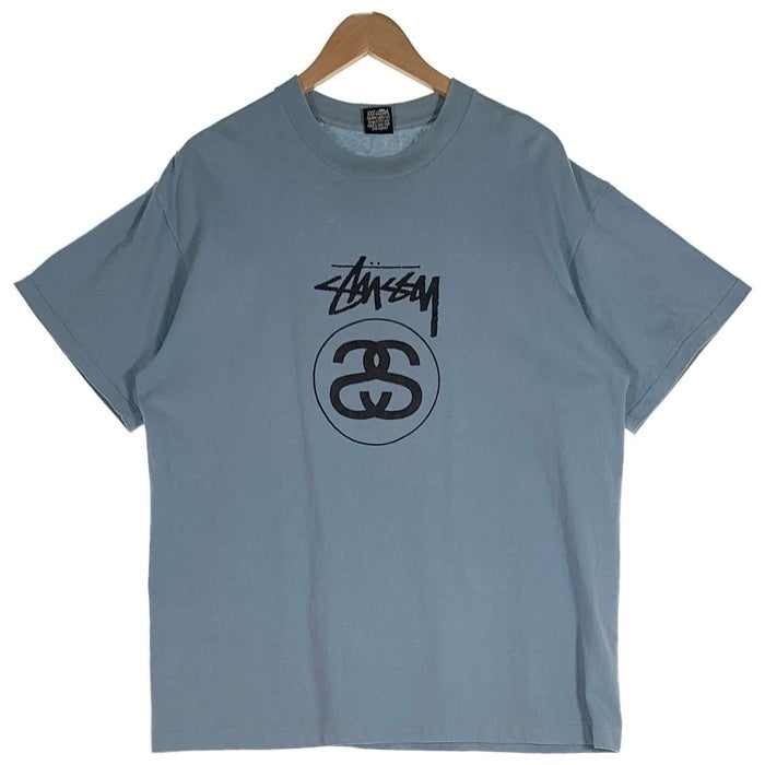 80's STUSSY ステューシー シャネルロゴ 半袖 Tシャツ ライトブルー Size XL 福生店