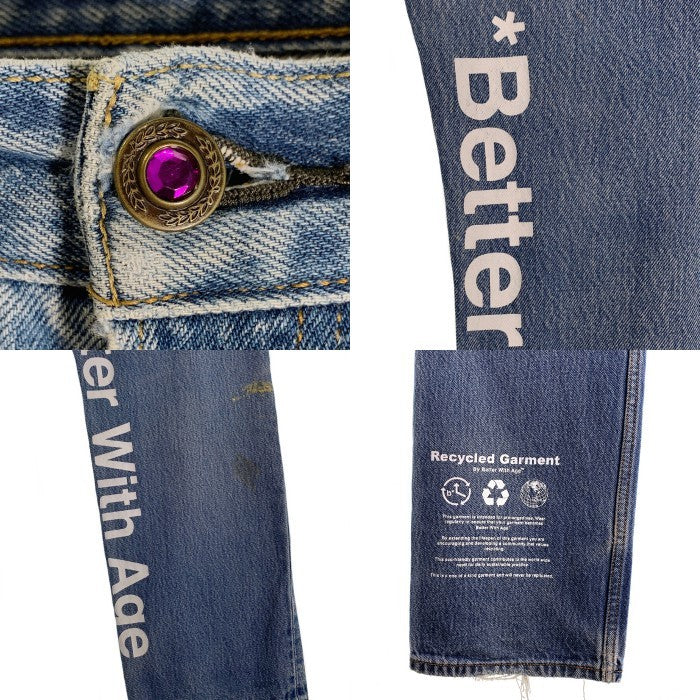 better with age ベターウィズエイジ Levi's リーバイス 501 デニムパンツ プリント 刺繡 Recycled Garment  インディゴ ダメージ Size 32 福生店