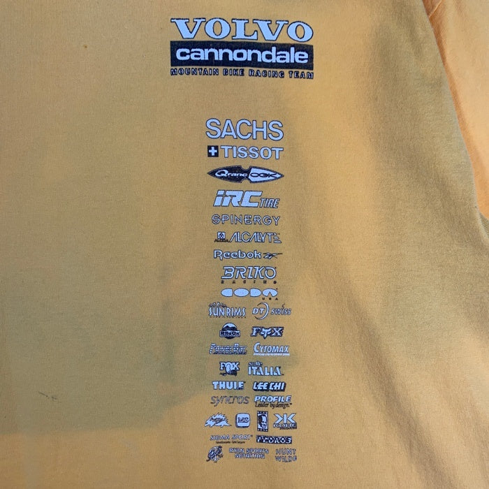 Volvo Cannondale ボルボ キャノンデール Mountain Bike Raching Team プリントTシャツ イエロー USA製 Size G (40-42) XL相当 福生店