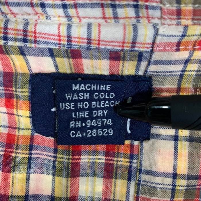 90's STUSSY ステューシー コットン パッチワークチェックシャツ 長袖 ドラゴン刺繡 マルチ インド製 紺タグ Size L 福生店
