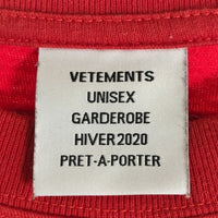 VETEMENTS ヴェトモン 19AW Back Barcode Patch Over Size Tee バックバーコード オーバーサイズTシャツ レッド Size S 福生店