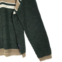 90's STUSSY ステューシー アクリルウール Vネック ボーダーニットセーター グリーン 中国製 紺タグ デッドストック Size L 福生店