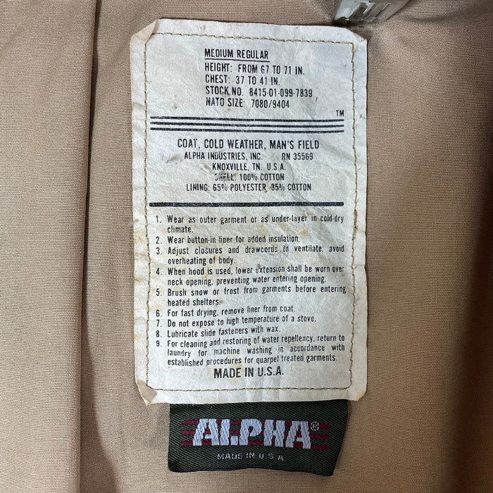 ALPHA INDUSTRIES アルファインダストリーズ 8415-01-099-7839 USA製 M-65 FIELD JACKET フィールドジャケット ベージュ sizeM 瑞穂店