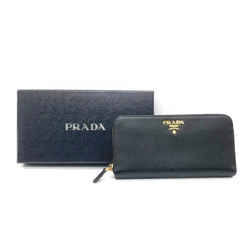 PRADA プラダ ラウンド長財布 レザー 1M506 カード付（印字あり） ゴールド金具 ブラック 瑞穂店