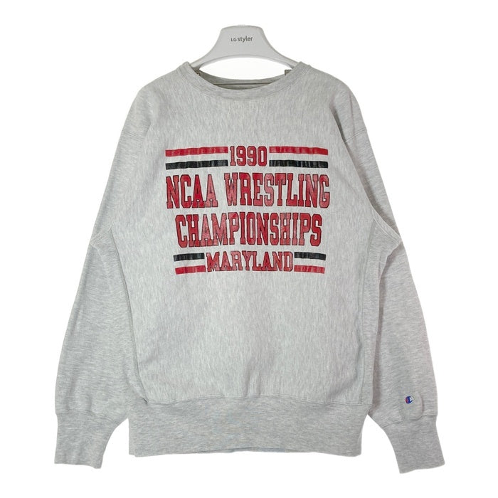 Champion チャンピオン 刺繍タグ USA製 1990 NCAA WRESTLING CHAMPIONSHIPS MARYLAND ラバープリント リバースウィーブ  スウェットトレーナー グレー sizeXL 瑞穂店
