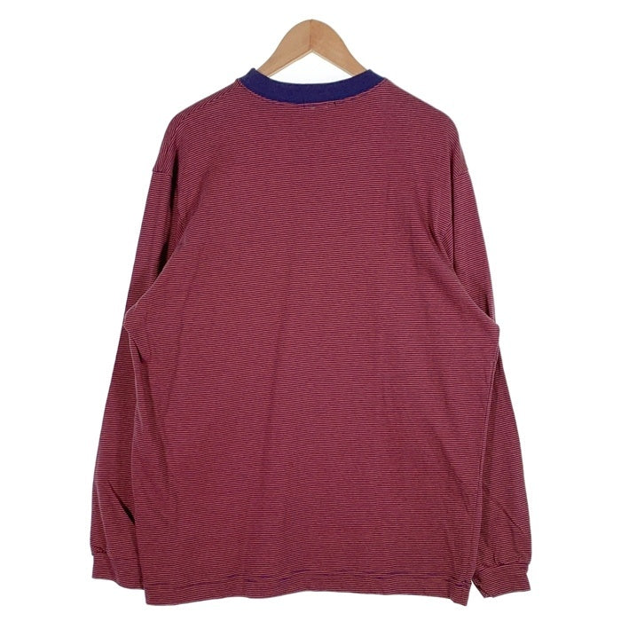80's STUSSY ステューシー ボーダー ポケット ロングスリーブTシャツ ボルドー ネイビー USA製 黒タグ Size L 福生店