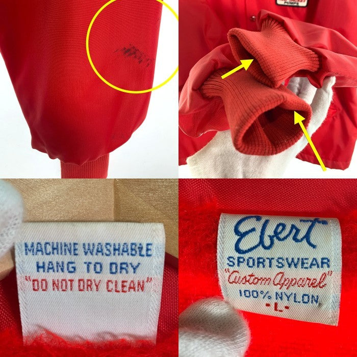 70's 80's Ebert Sportswear エバート スポーツウェア RED JACKET PUMPS レッド ジャケット パンプス 裏ボア ナイロン コーチジャケット レッド Size L 福生店
