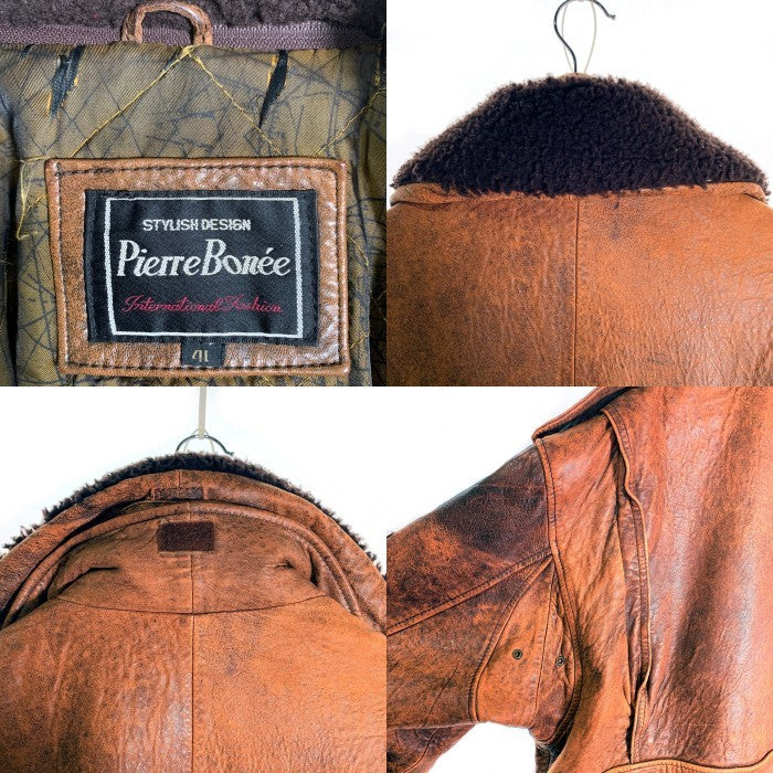 Pierre Bonee ピエールボーン 襟ボア レザーフライトジャケット ブラウン Size 4L 福生店