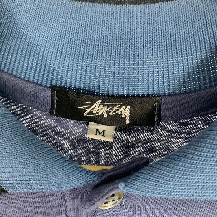 80's STUSSY ステューシー コットン ロングスリーブポロシャツ ネイビー 襟ジャカード USA製 黒タグ Size M 福生店