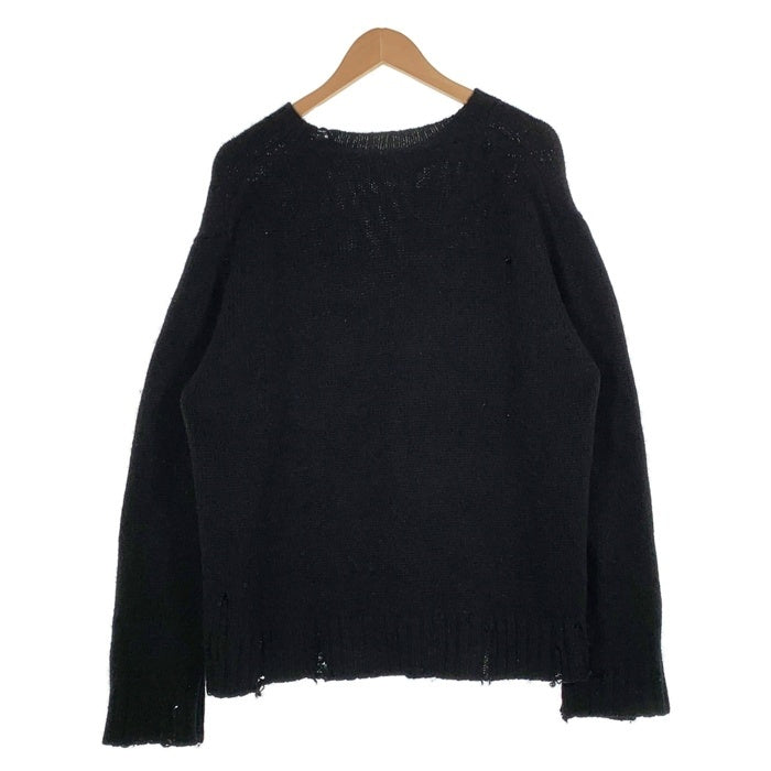 UNUSED アンユーズド 3g crew neck damage knit ダメージ加工 ウールニットセーター ブラック US1925 Size 4 福生店