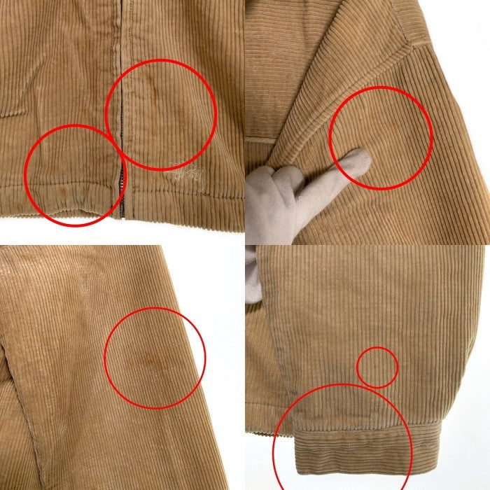 90's STUSSY ステューシー コーデュロイ ジップアップ ボアジャケット ベージュ 裾ロゴ刺繡 中国製 紺タグ Size L 福生店