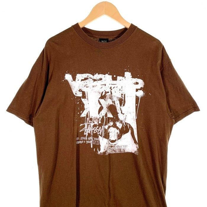 00`s STUSSY ステューシー Bulldog Photo ブルドッグ フォトプリントTシャツ ブラウン メキシコ製 Size L 福生店