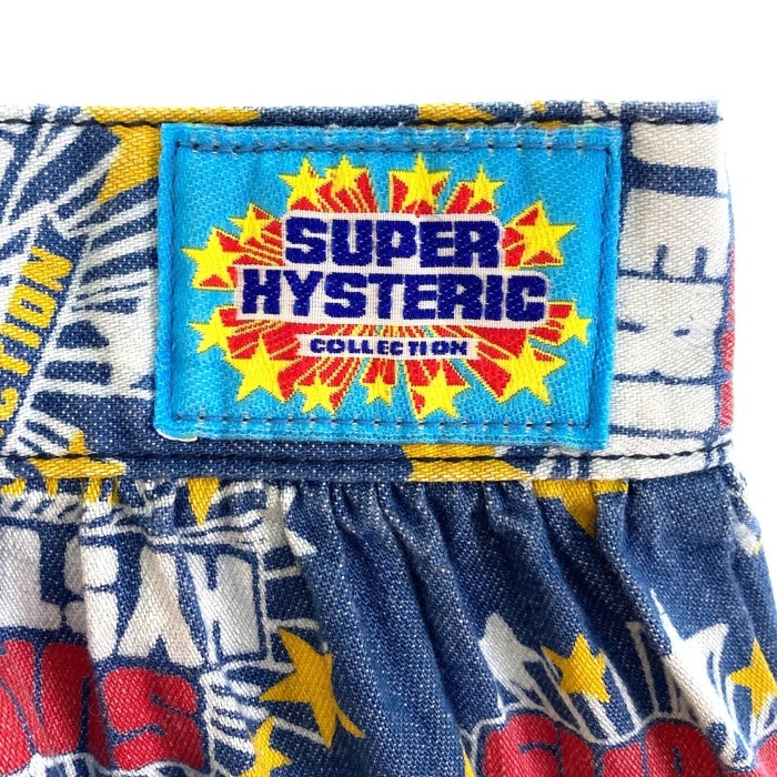 HYSTERIC GLAMOUR ヒステリックグラマー 01203AK04 SUPER HYSTERIC 総柄 デニム サルエル ワイド キュロットパンツ インディゴ×マルチカラー sizeM 瑞穂店