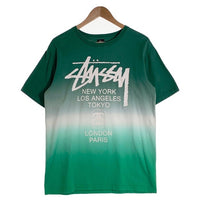 STUSSY ステューシー グラデーション ワールドツアー プリントTシャツ グリーン Size M 福生店