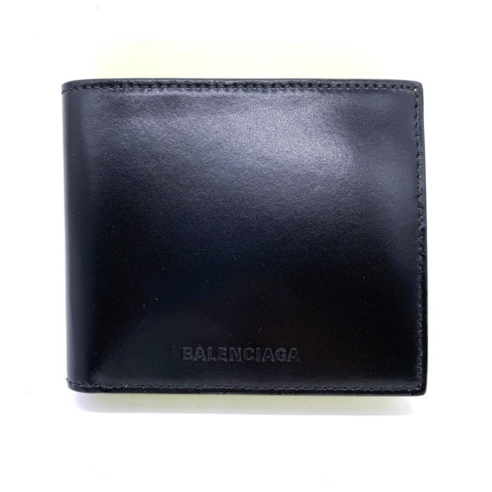 BALENCIAGA バレンシアガ レザーウォレット 二つ折り財布 ブラック イエロー 664038 福生店