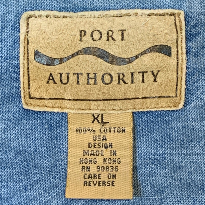 90's PORT AUTHORITY ボタンダウン デニムシャツ COSTCO刺繡 ライトブルー Size XL 福生店