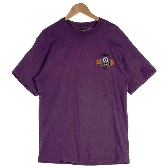 80's STUSSY ステューシー Skull Flouwer スカルフラワー 半袖 Tシャツ USA製 パープル Size L 福生店
