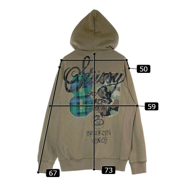 STUSSY ステューシー カモフラ チェック 89 Spell Out Big Logo パーカー カーキ sizeL 瑞穂店