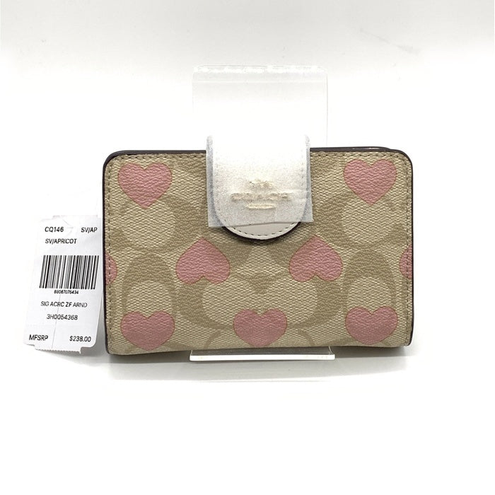 COACH コーチ CQ146 シグネチャー 二つ折り財布 ハートプリント ベージュ ホワイト ピンク 福生店