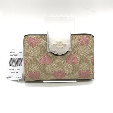 COACH コーチ CQ146 シグネチャー 二つ折り財布 ハートプリント ベージュ ホワイト ピンク 福生店