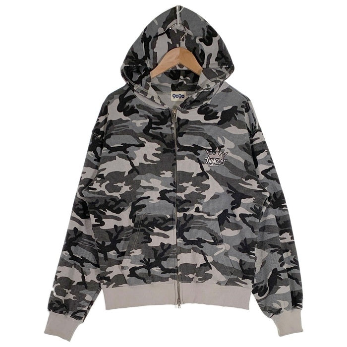 9090 ナインティナインティ King Logo Thermal Zip Hoodie サーマル ジップアップパーカー フーディー グレー NN1931 Size L 福生店