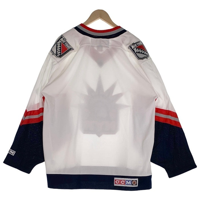 CCM シーシーエム Newyork Rangers ニューヨーク レンジャース NHL ホッケーシャツ 七分丈 ラグランスリーブ ホワイト ネイビー レッド カナダ製 Size L 福生店