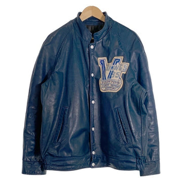 80's~ オールレザー スタジャン アワードジャケット ネイビー VIKINGS スナップボタン ワッペン Size 44 福生店