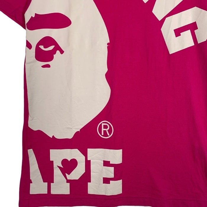 A BATHING APE アベイシングエイプ Uネック プリントTシャツ セミロング ピンク レディース Size - 福生店