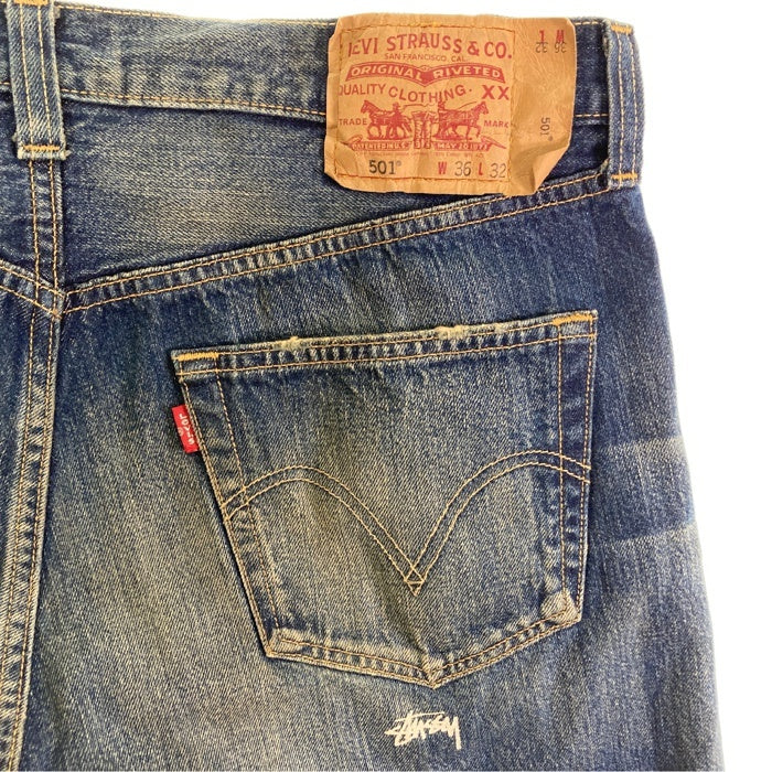 stussy ステューシー × Levi's リーバイス 501 stussy30周年 ダメージ加工 デニムパンツ インディゴ sizeW36 瑞穂店