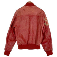60's 70's DEERFOOT ディアフット ボタン裏 Scovill刻印 レザー ワッペン スタジャン スタジアムジャケット レッド Size 38 福生店