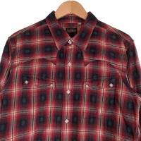 THE FLAT HEAD フラットヘッド 長袖 オンブレチェック ウエスタンシャツ ネイティブ柄 レッド CW-44W Size 38 福生店