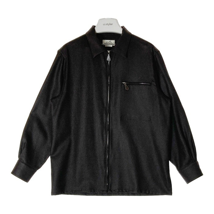 HERMES エルメス ウール フルジップ シャツジャケット チャコールグレー size40 瑞穂店