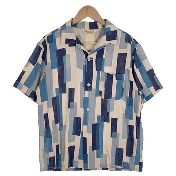 Starry Gate スターリーゲート ジェラード リネン コットン オープンカラーチェックシャツ 半袖 ブルー ホワイト Size L 福生店
