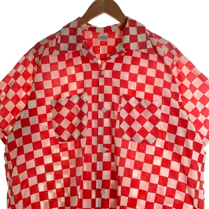 50's CHECKER FLAG チェッカーフラッグ 半袖 オープンカラーシャツ コットン レッド ホワイト Size L 福生店