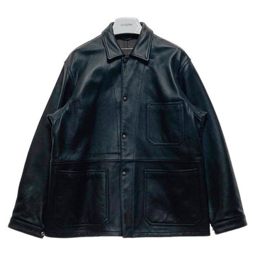 UNITED ARROWS ユナイテッドアローズ シープスキン レザーカバーオール ジャケット スナップボタン ブラック 1125-699-7740 Size M 瑞穂店