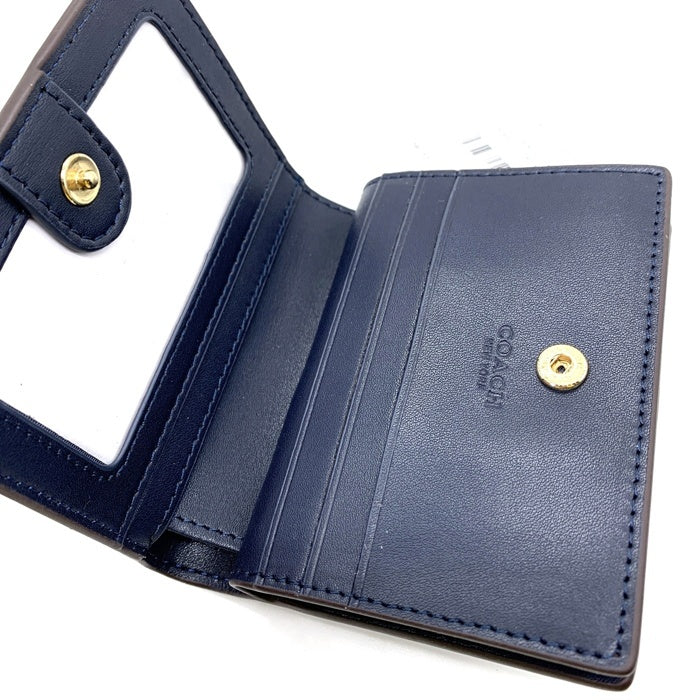 COACH コーチ C3309 スナップ ウォレット シグネチャー キャンバス 二つ折り財布 ネイビー 福生店