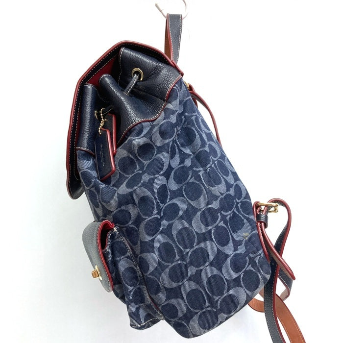 COACH コーチ F37589 シグネチャー キャンバス レザー切替 リュックサック ネイビー 瑞穂店