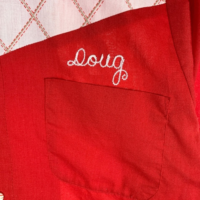70's King Louie キングルイ ポーリングシャツ レッド 刺繡 プリント Size M 福生店