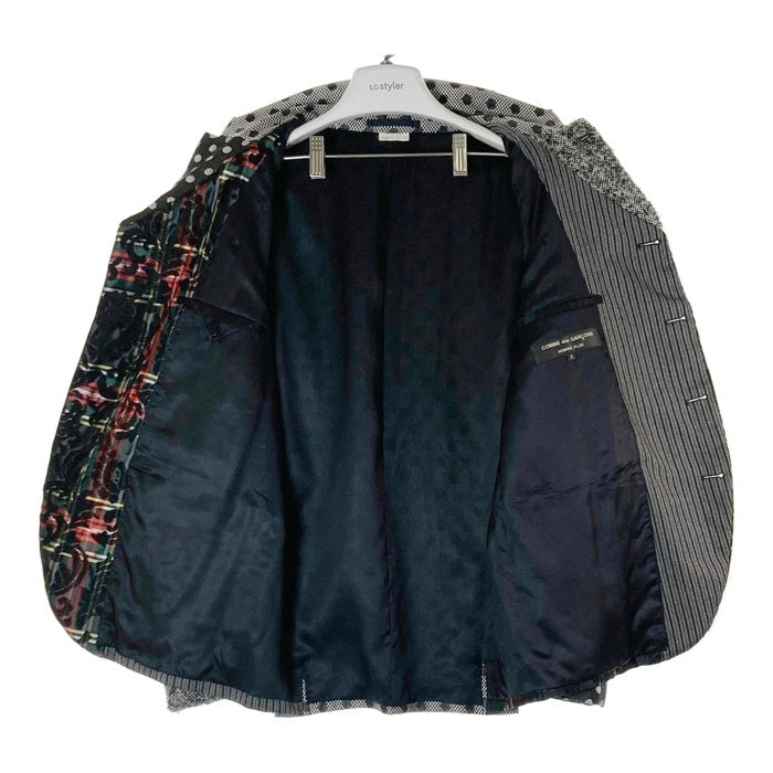 COMME des GARCONS HOMME PLUS コムデギャルソンオムプリュス PJ-J081 AD2012 異素材切替 花柄チェック 水玉 4つボタン テーラードジャケット ブラック sizeS 瑞穂店
