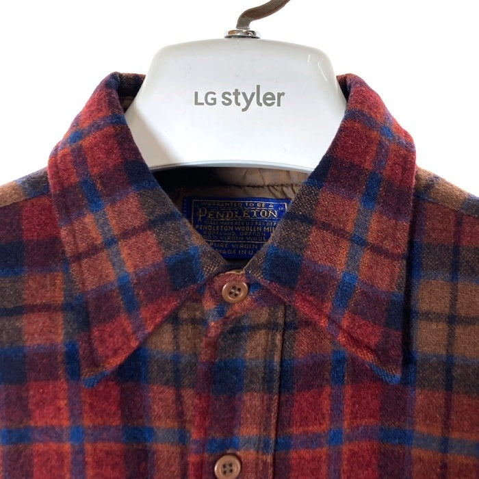 PENDLETON ペンドルトン 70's USA製 ウールシャツ 片ポケット ボルドーxブラウン sizeM 瑞穂店