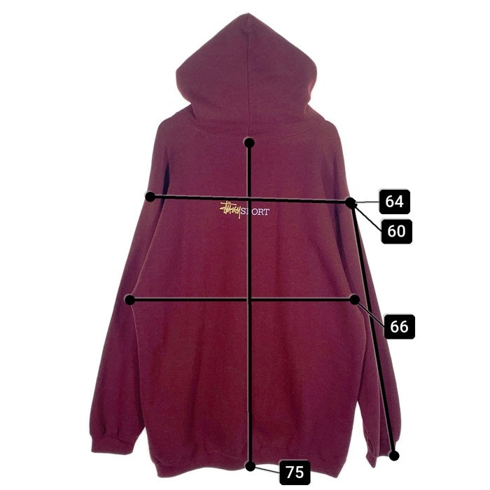 90's STUSSY ステューシー BASIC-S プリント プルオーバースウェットパーカー ボルドー 中国製 白タグ Size XL 福生店