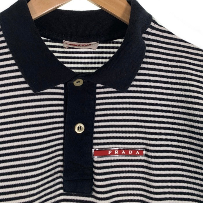 PRADA SPORT プラダスポーツ 鹿の子 ボーダーポロシャツ 半袖 ブラック ホワイト コットン SJJ888 2011 Size M 福生店