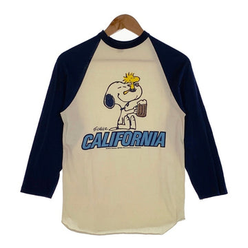 70's ARTEX SCHULZ CALIFORNIA スヌーピープリント ラグランスリーブカットソー ホワイト ネイビー Size M 福生店