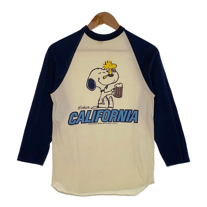 70's ARTEX SCHULZ CALIFORNIA スヌーピープリント ラグランスリーブカットソー ホワイト ネイビー Size M 福生店