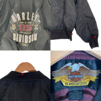90's Harley-Davidson ハーレーダビッドソン 95周年 プリント ナイロンブルゾン リブ ブラック USA製 Size XXL 福生店